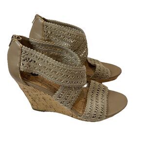 CD Charles David Wedge Jordan Zip Back Cork Tan Beige Sandals Open Toe Size 7M